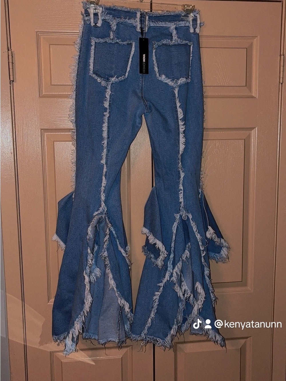 Fashion Nova Blue Nothing But Vibes Frayed Flare Jeans - Picture 2 of 2